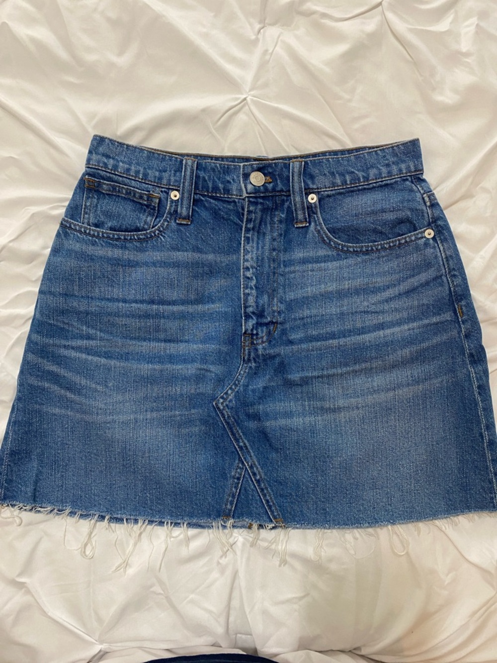 Madewell Size 27 Blue Denim Mini Skirt with Frayed Hem